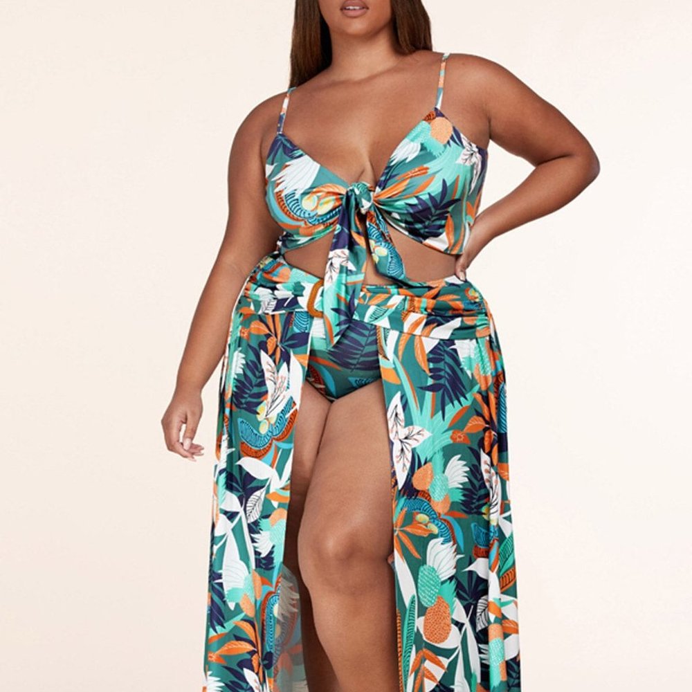L'ATISTE Tropical Print Maxi Dress in Teal, Orange, White